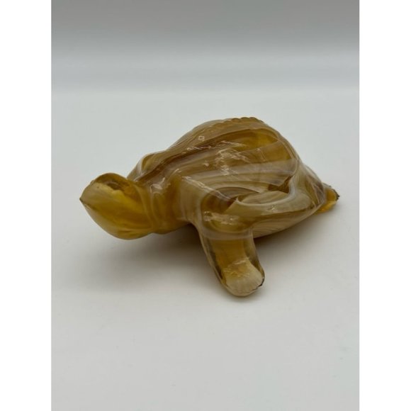 Vintage Carmel White Swirl Slag Glass Turtle Figurine Paperweight - Picture 1 of 7